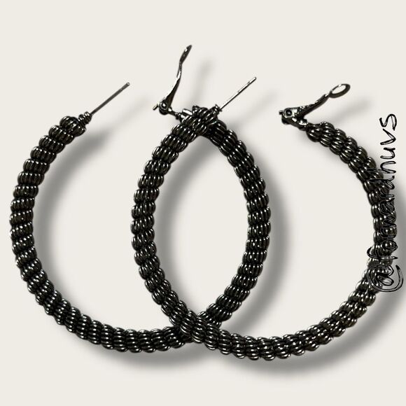 Large Coiled Wire Hoop Earrings – Dark Metallic Finish - Picture 1 of 8
